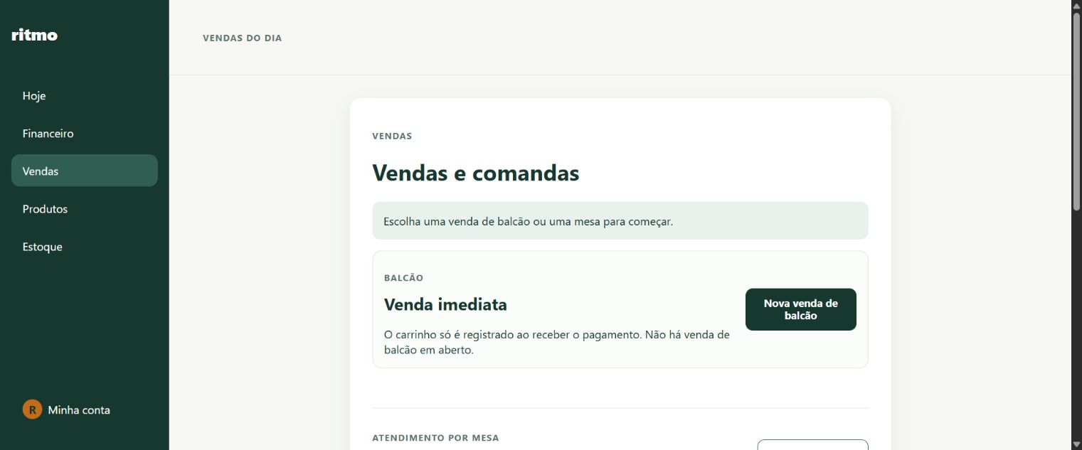 Tela real do Ritmo para iniciar uma venda de balcão ou atendimento por mesa